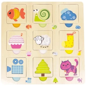 Állatok fa keretes 9 darabos puzzle-készségfejlesztő játék