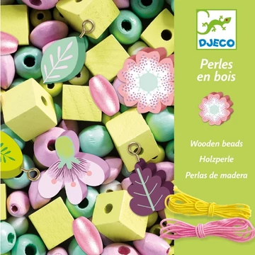 Wooden beads - Leaves and flowers - Fa gyöngyök levelekkel és virágokkal - Kreatív játék - Djeco