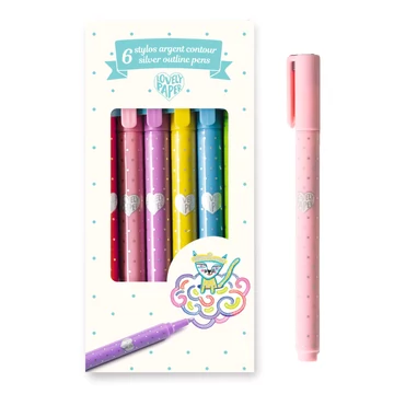 Kontúrtoll készlet - Ezüst, 6 db-os - 6 silver outline pens-rajzeszköz-Djeco