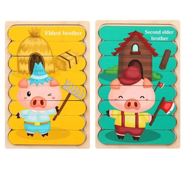 Kétoldalú fa puzzle - malacos-készségfejlesztő játék