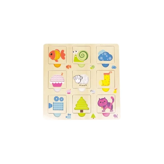 Állatok fa keretes 9 darabos puzzle-készségfejlesztő játék