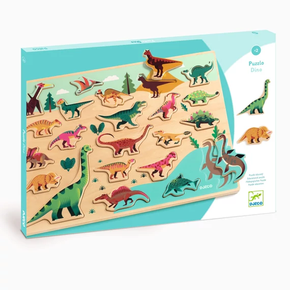 Djeco Formaillesztő, formaberakó - Színes dínók - Puzzlo Dino-készségfejlesztő játék