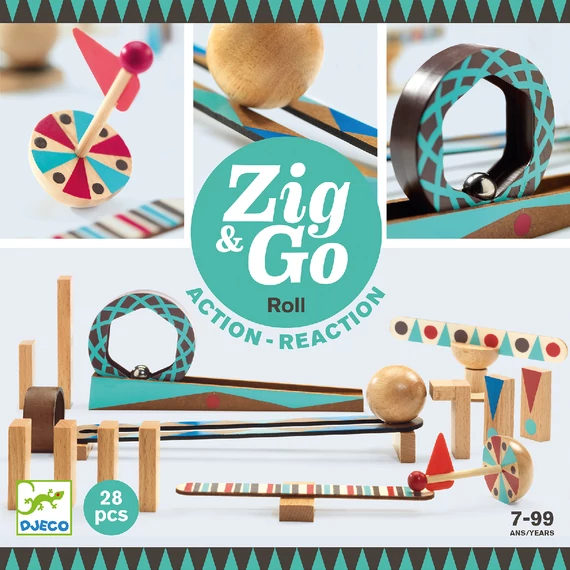 Djeco fa Építőjáték - Sokasodó gördülő, 28 db-os - Zig and Go - Roll