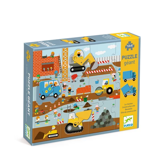 Djeco Óriás puzzle - Építkezés, 12+5 db-os - Construction site-készségfejlesztő játék