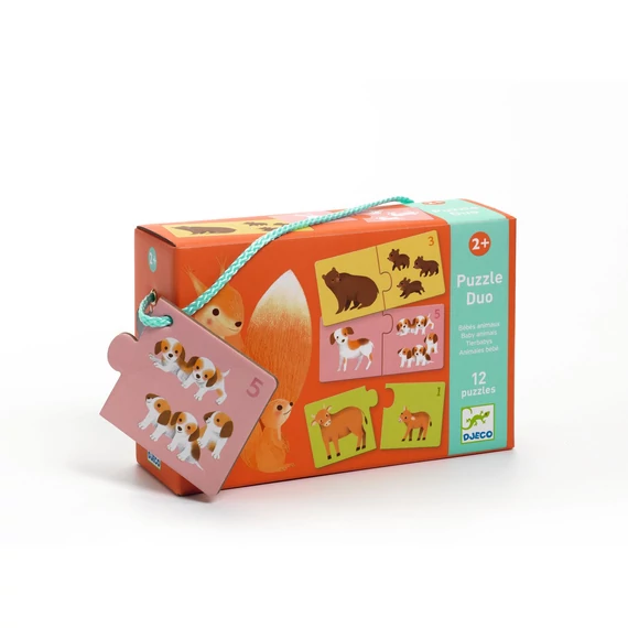 Djeco Párosító puzzle - Kié a kölyök, 24 db-os - Baby animals-készségfejlesztő játék