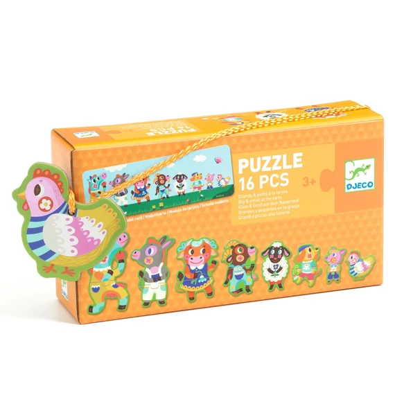 Djeco Sorozatkirakó puzzle - Nagyok és kicsik a tanyán, 16 db-os - Big and small on the farm-készségfejlesztő játék