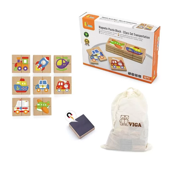 Mágneses fa puzzle - járművek-készségfejlesztő játék-Viga Toys