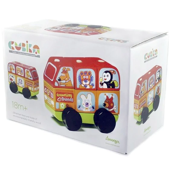 Cubika - Fa busz állatokkal-készségfejlesztő játék jármű