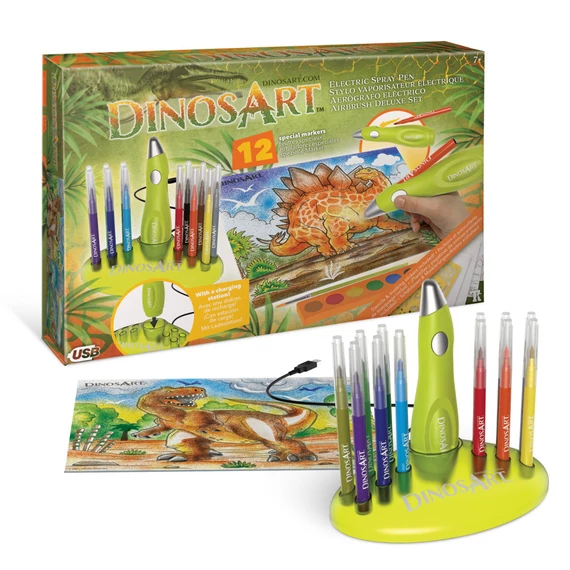 DINOSART - DÍNÓS FESTŐKÉSZLET SPRAY TOLLAL, TÁSKÁBAN-kreatív játék
