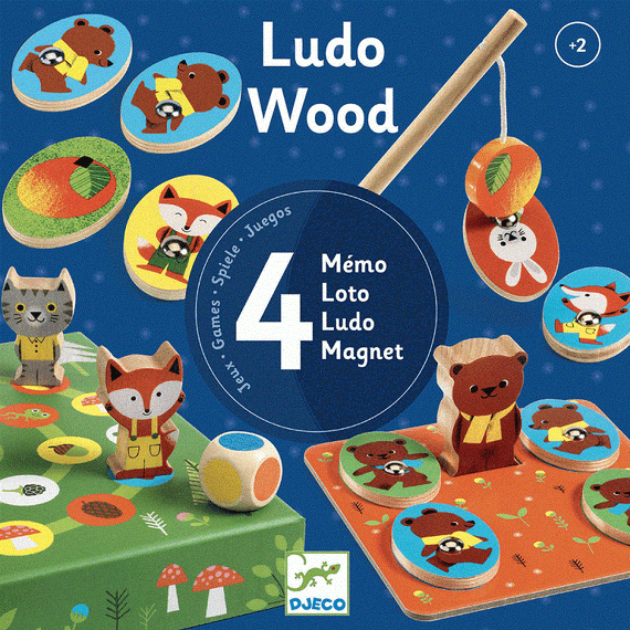 DJECO TÁRSASJÁTÉK - NÉGY PAJTI - LUDO WOOD-4 játék egyben kicsiknek