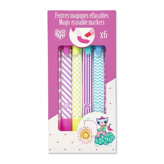 Djeco: Lovely Paper Mágikus filctolkészlet - 6 db radírozható filctoll - Magic erasable markers-kreatív játék