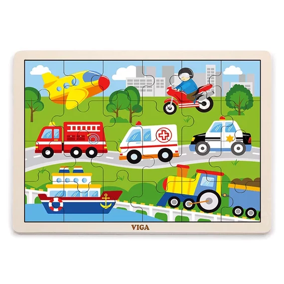 Puzzle 24 db-os (járművek)-készségfejlesztő fajáték-Fakopáncs