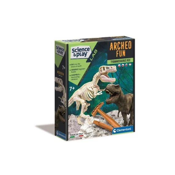 VILÁGÍTÓ T-REX CSONTVÁZ KŐTÖMBBEN-tudományos játék-Clementoni