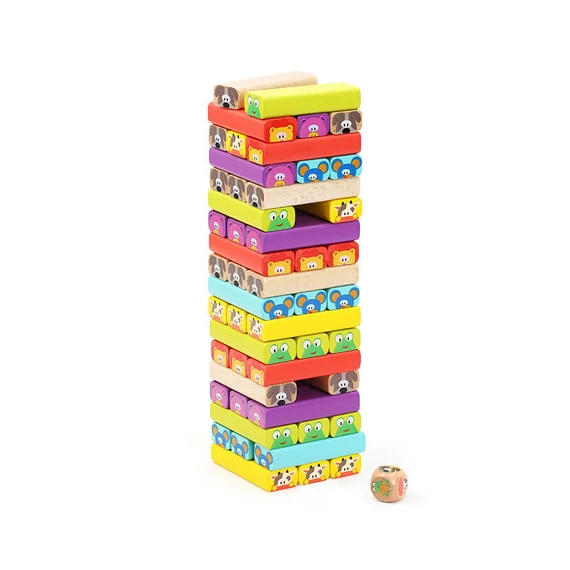 Leboruló torony (állatos)-Jenga-ügyességi játék-Fakopáncs