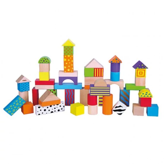 Építőkocka (50 db-os, színes-mintás)-Viga Toys