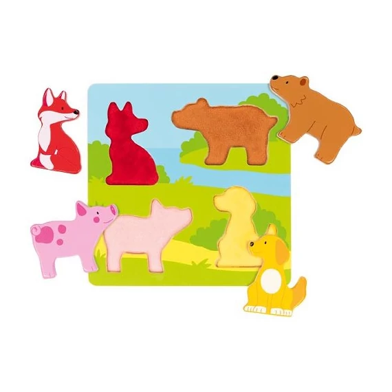 Gok- Tapintós Fa Puzzle, Állatok-4 részes-érzékelésfejlesztő játék
