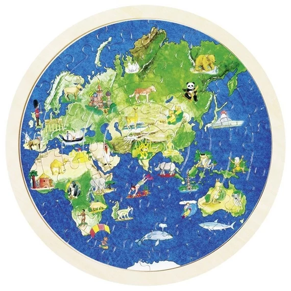 Kétoldalas Fa Puzzle - Földgömb - Goki