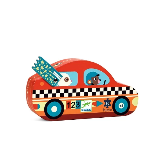 DJECO FORMADOBOZOS PUZZLE - VERSENYAUTÓ, 16 DB-OS - THE RACING CAR-készségfejlesztő játék