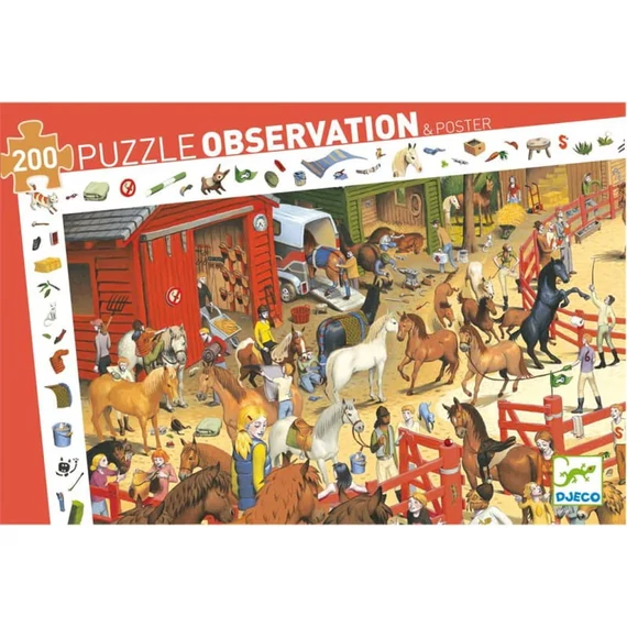 Elképesztő lovas bemutató, 200 db-os megfigyelő puzzle - Horse riding - Djeco-készségfejlesztő játék