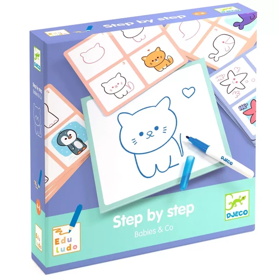 Rajzolás lépésről lépésre - Állatkölykök - Eduludo Step by step Babies and Co-kreatív játék-Djeco