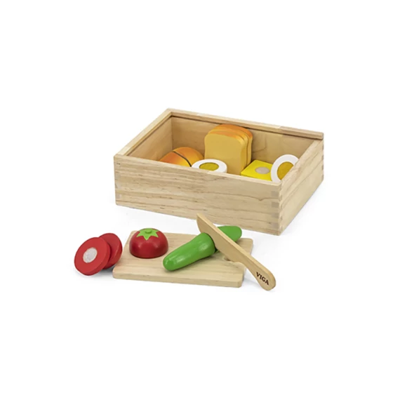 Szeletelhető reggelifélék (szögletes vágódeszkával, natúr késsel)-szerepjáték-Viga Toys