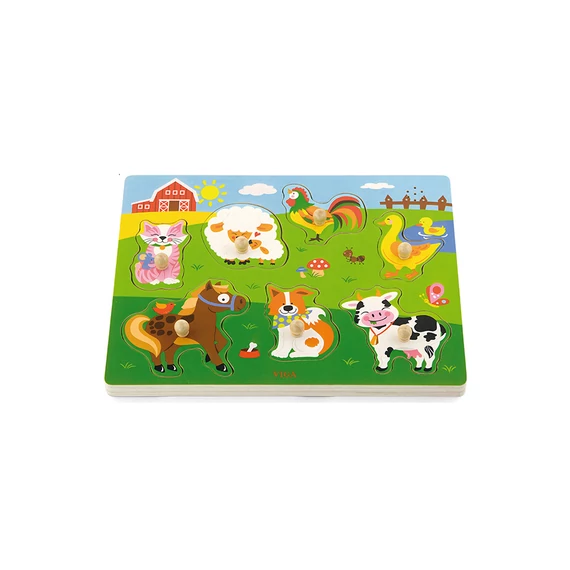 Fogantyús puzzle - farmos (hangot adó)-készségfejlesztő játék-Viga Toys