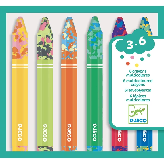 DJECO - DESIGN BY Művészeti műhely - 6 többszínű viaszkréta - 6 multicoloured crayons-kreatív játék