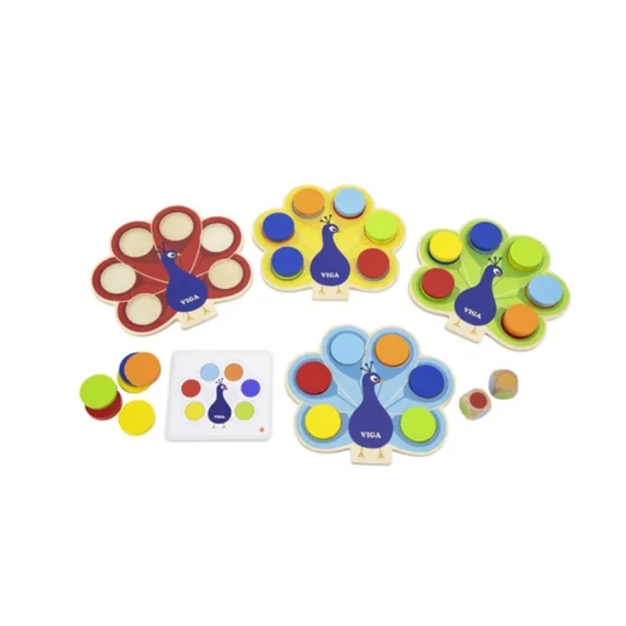 Színismertető játék - pávás-készségfejlesztő fajáték-Viga toys