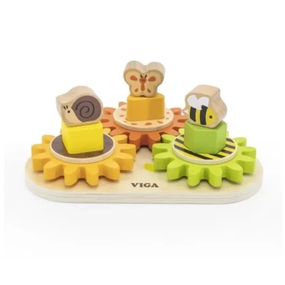 Állatok fogaskeréken - 3 fogaskerék tálcán-készségfejlesztő játék-Viga Toys