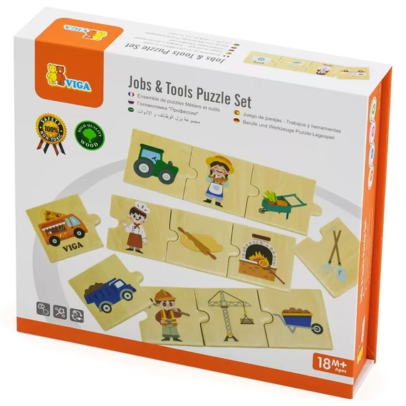 Készségfejlesztő fa puzzle - foglalkozások-szerszámok-Viga Toys