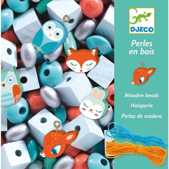 DJECO FA GYÖNGYÖK KIS ÁLLATOKKAL - WOODEN BEADS, SMALL ANIMALS-kreatív játék