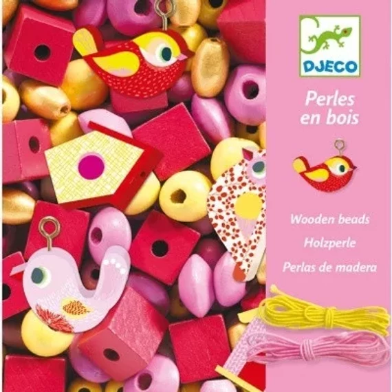 DJECO FA GYÖNGYÖK MADÁRKÁKKAL - WOODEN BEADS, BIRD-finommotorika fejlesztő játék