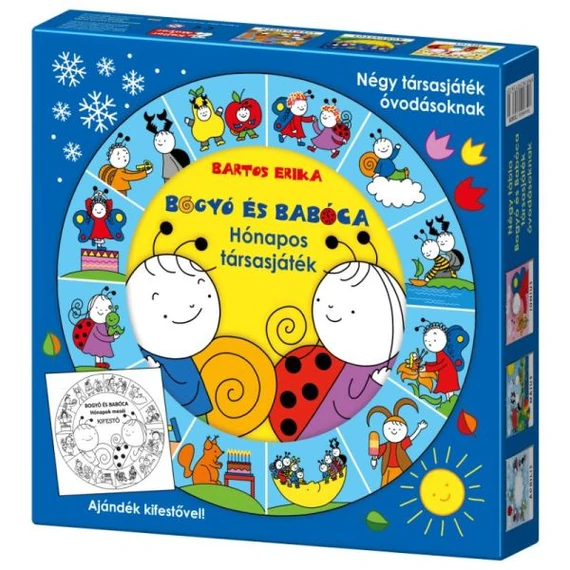 Bogyó és Babóca: Hónapos társasjáték-Négy játék óvodásoknak+ajándék kifestővel