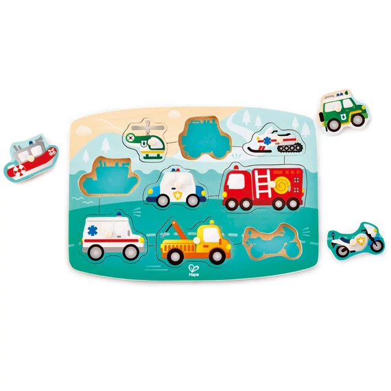 Hape Fogantyús Puzzle - Szirénázó Járművek-készségfejlesztő játék
