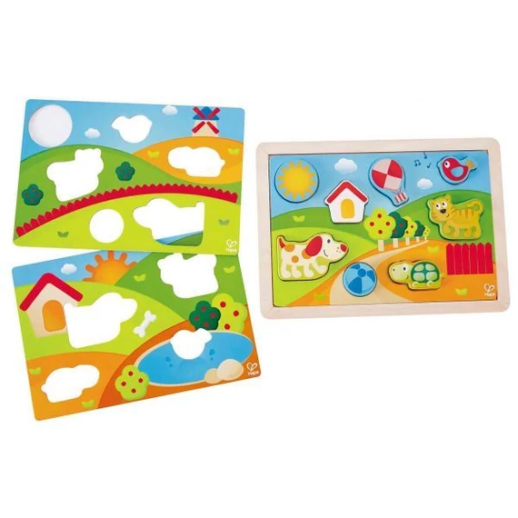 Bébi puzzle, vidéki táj 3 az 1-ben-készségfejlesztő játék-Hape