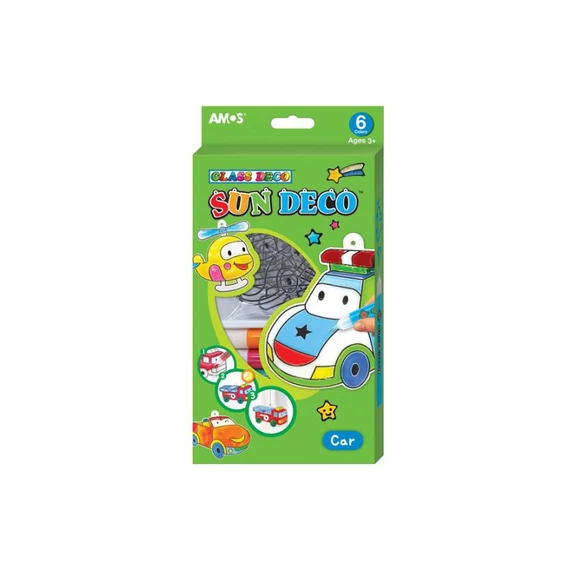 Üvegmatricafesték + 6 db járművek kifesthető kép zöld doboz-kreatív játék